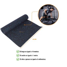 PISO DE CAUCHO 10M X 1M X 6MM AZUL CHISPEADO