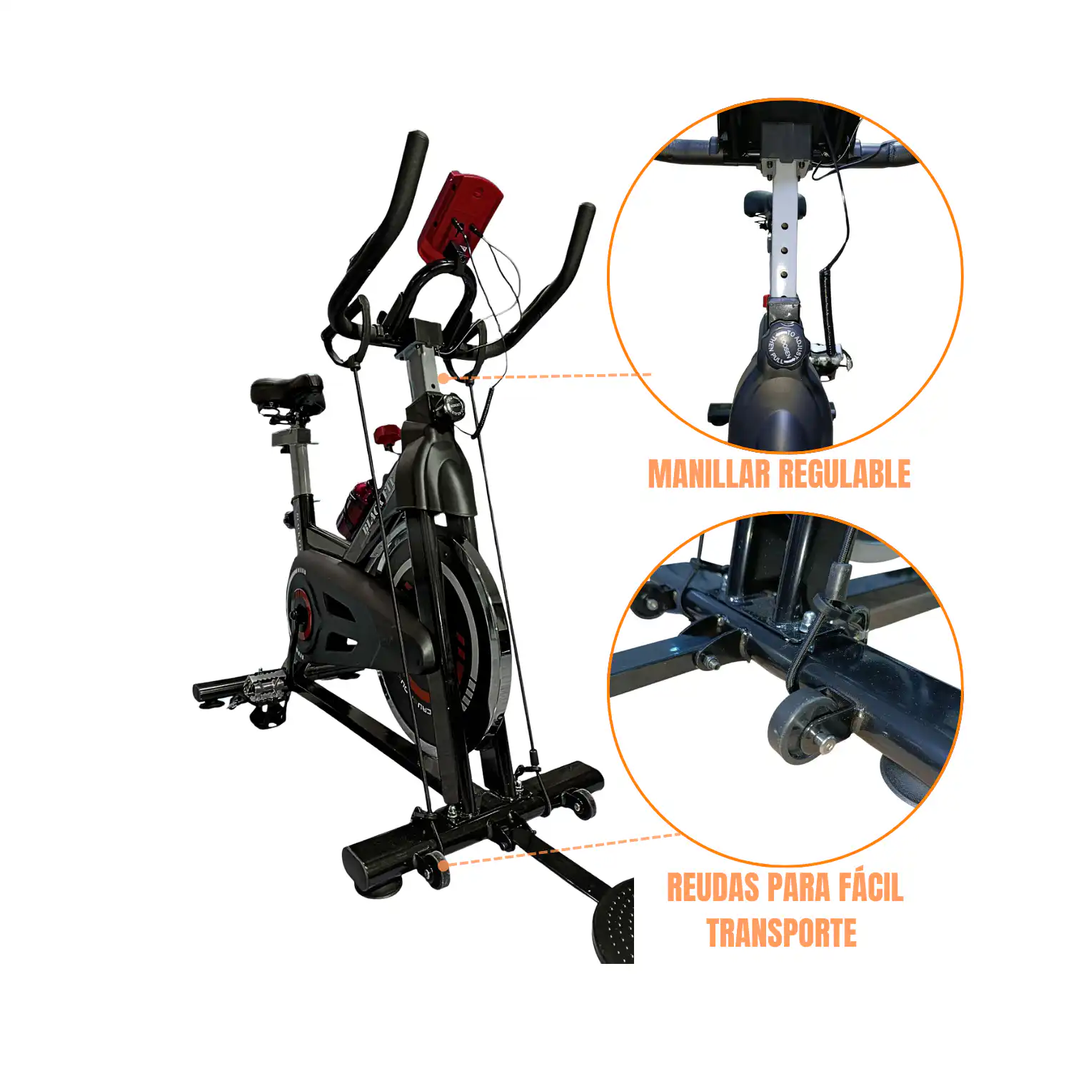 BICICLETA SPINNING DE 15KG PRO CON ACCESORIOS - Imagen 6