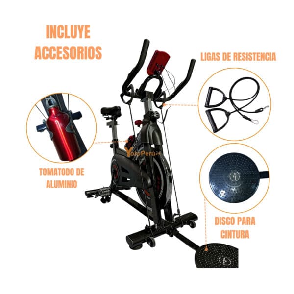BICICLETA SPINNING DE 15KG PRO CON ACCESORIOS - Imagen 4