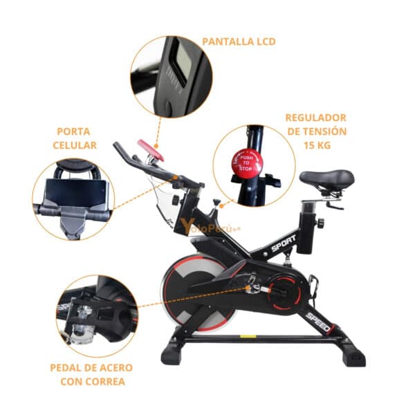 BICICLETA SPINNING DE 15KG  YL-700 - Imagen 3