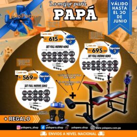 PROMOCIÓN DIA DEL PADRE (BANCA RACK REGULABLE + SET HIERRO 30KG)
