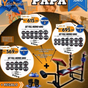 PROMOCIÓN DIA DEL PADRE (BANCA RACK REGULABLE + SET HIERRO 30KG)