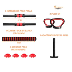 SET DE MANCUERNAS 50KG PVC HEXAGONAL CONVERTIBLE (PAQUETE + ACCESORIOS) - Imagen 4