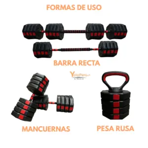 SET DE MANCUERNAS 50KG PVC HEXAGONAL CONVERTIBLE (PAQUETE + ACCESORIOS) - Imagen 5