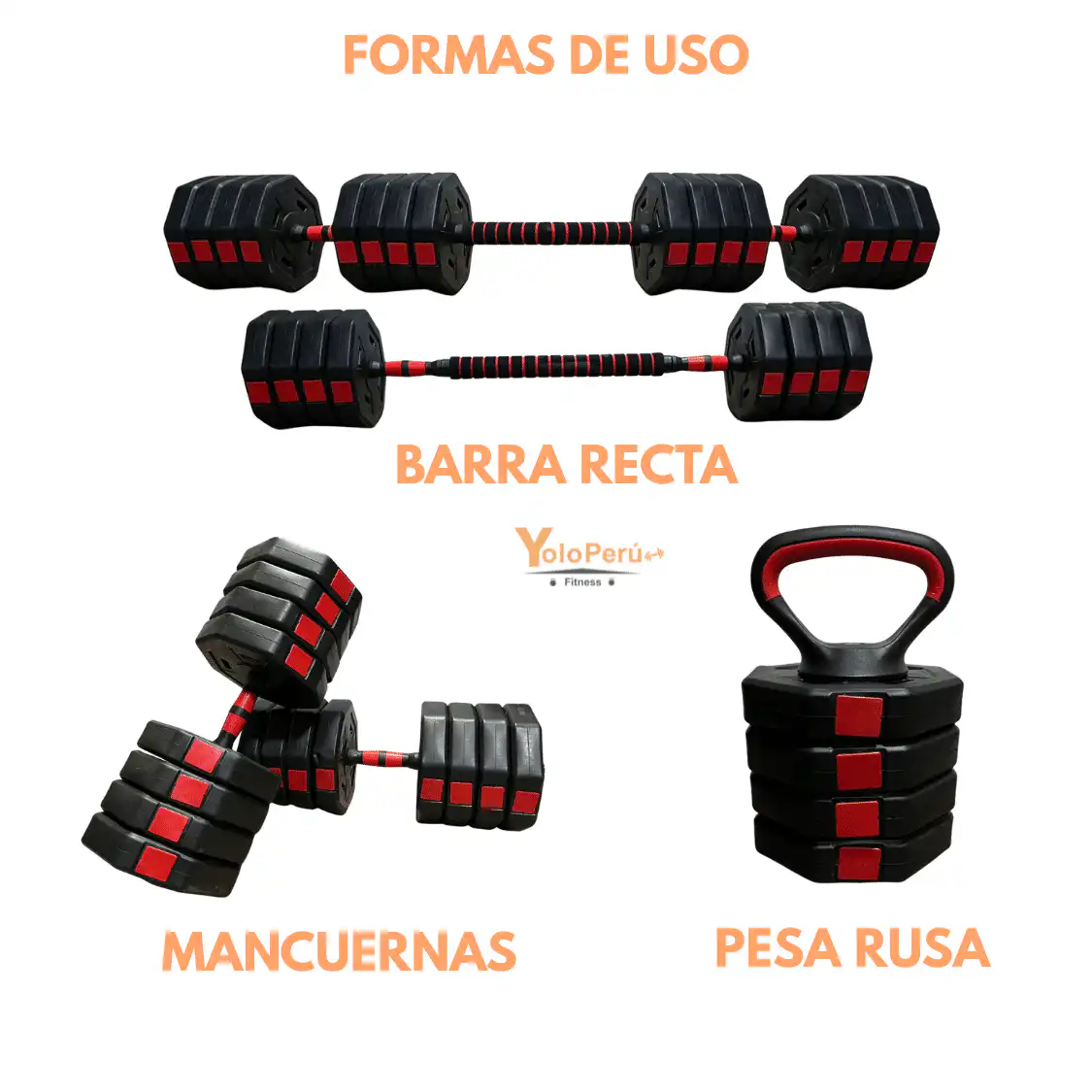 SET DE MANCUERNAS 50KG PVC HEXAGONAL CONVERTIBLE (PAQUETE + ACCESORIOS) - Imagen 5