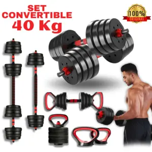 SET DE MANCUERNAS 40KG PVC CONVERTIBLE (PAQUETE + ACCESORIOS)