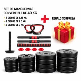 SET DE MANCUERNAS 40KG PVC CONVERTIBLE (PAQUETE + ACCESORIOS)