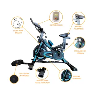 BICICLETA SPINNING DE 12KG AZUL HOME CON ACCESORIOS - Imagen 4