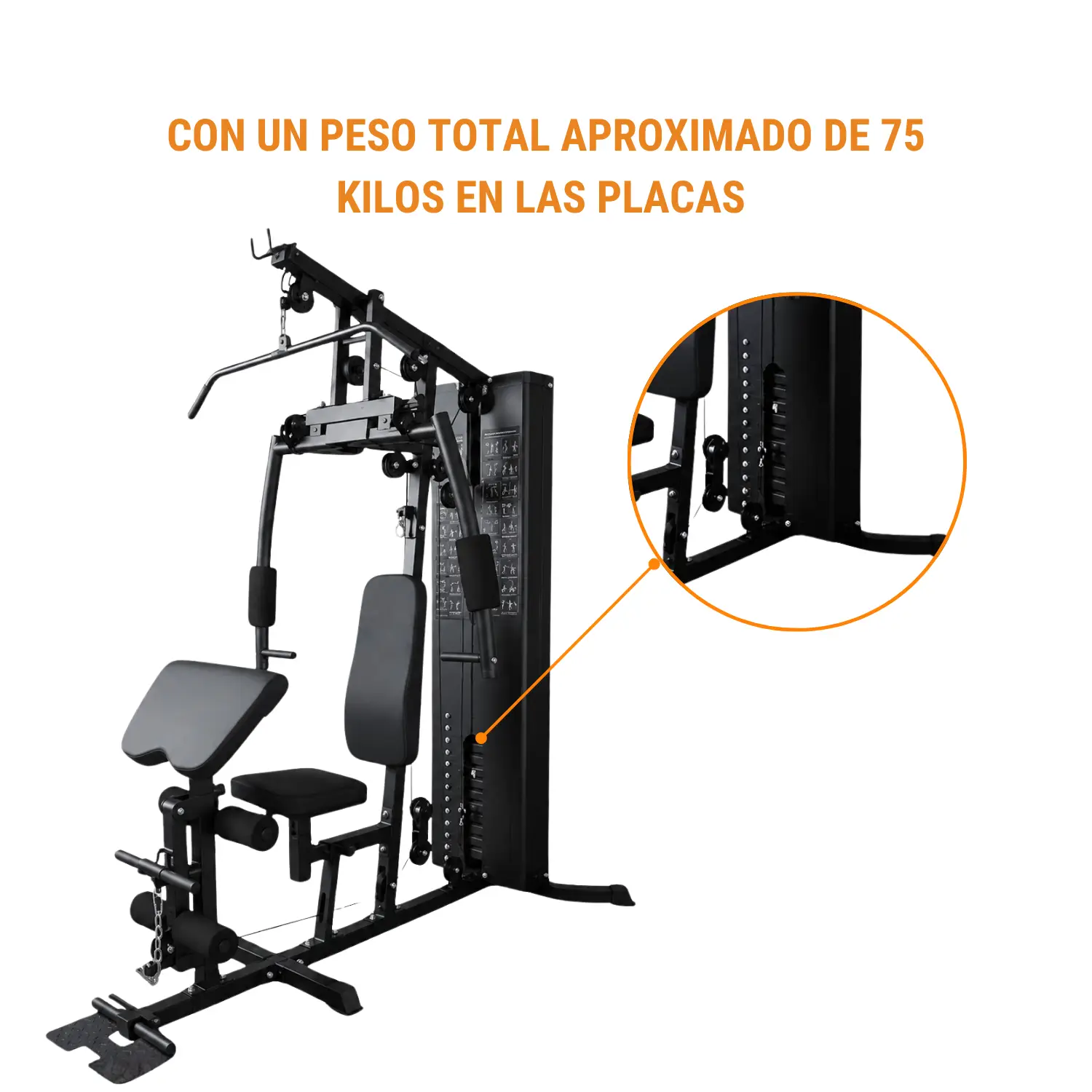 MINI GYM 75KG NEGRO TF (ASIENTO Y ESPALDAR REGULABLE) - Imagen 6