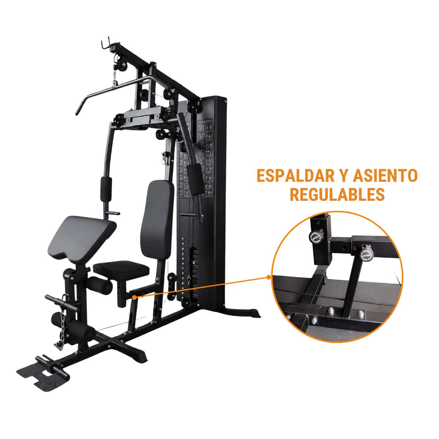 MINI GYM 75KG NEGRO TF (ASIENTO Y ESPALDAR REGULABLE) - Imagen 7