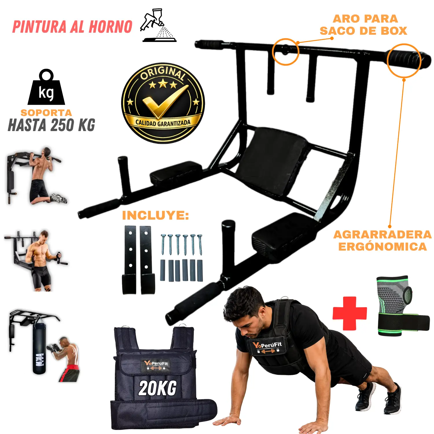 Barra Multifuncional 15 en 1 yoperufit 250 Kg Dominadas + Chaleco de 20 Kg + Muñequera con Velcro