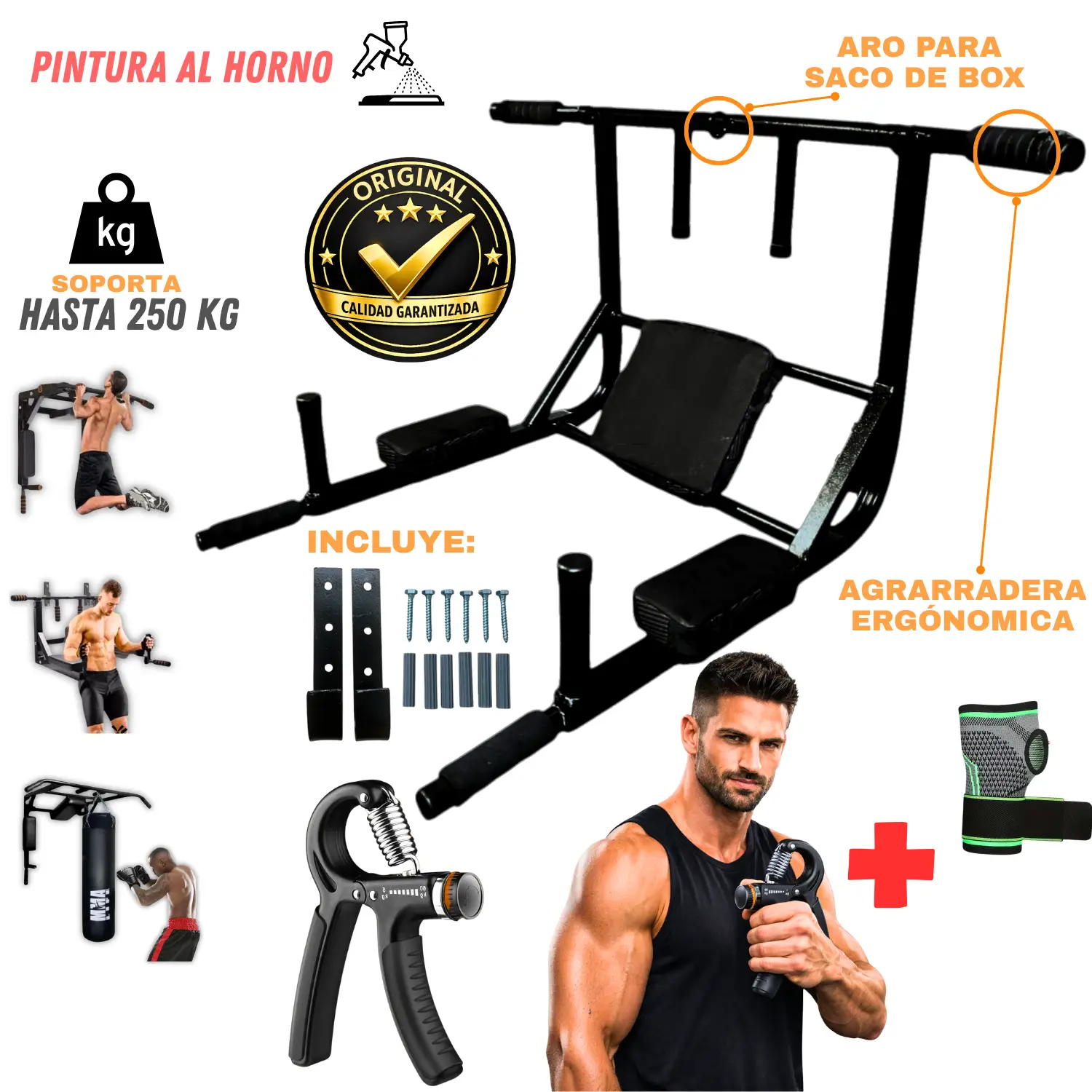 Barra Multifuncional 15 en 1 yoperufit 250 Kg Dominadas + Hand Grip Regulable + Muñequera con Velcro